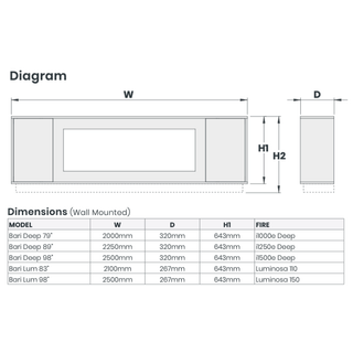 Bari Wall Mounted Electric Fireplace Suite - Katell Italia