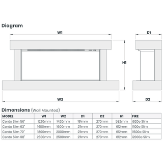 Cento Slim Wall Mounted Electric Fire and Fireplace Suite - Katell Italia