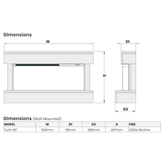 Turin Wall Mounted Electric Fireplace Suite - Katell Italia