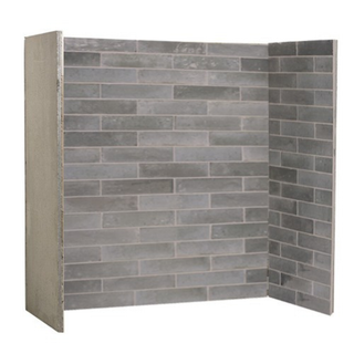 Grey gloss brick bond fireplace chamber lining set on white wall