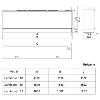 Luminosa RFT LCD 3-Sided Media Wall Electric Fire (110, 150, 185) - Charlton & Jenrick