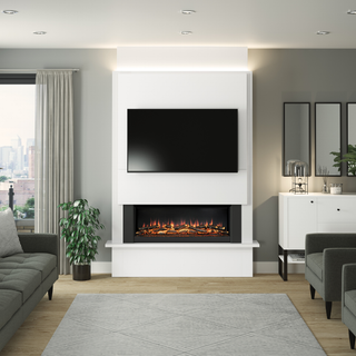 Oxton Timber Electric Fire Media Wall Fireplace - Flare