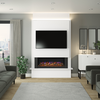 Oxton Timber Electric Fire Media Wall Fireplace - Flare