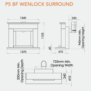 Wenlock 53" Portuguese Limestone P5 BF Gas Fire and Fireplace - Charlton & Jenrick