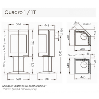 Quadro 1 6.2kW Wood Burning Stove with Top Plate on Pedestal - Nordpeis