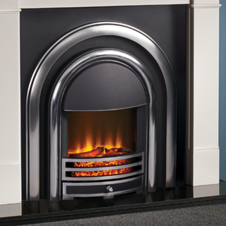Provident Flat Wall Cast Iron Arch Aegean Limestone Electric Fireplace Suite Package - Solution