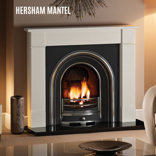 Provident Flat Wall Cast Iron Arch Aegean Limestone Electric Fireplace Suite Package - Solution