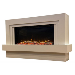 Infinix Tiree 56" White Micromarble Flat-To-Wall Electric Fire and Fireplace Suite