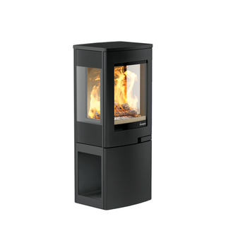 Uno 2 Wood Burning Stove with Log Store Base and Clear Glass Panels - Nordpeis