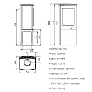 Uno 2 Wood Burning Stove with Log Store Base and Clear Glass Panels - Nordpeis