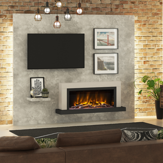 Pryzm Vardo Timber Wall Mounted Fire and Fireplace Suite