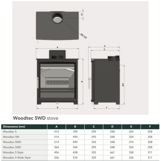 Woodtec 5kW Wide DEEP Wood Burning Stove