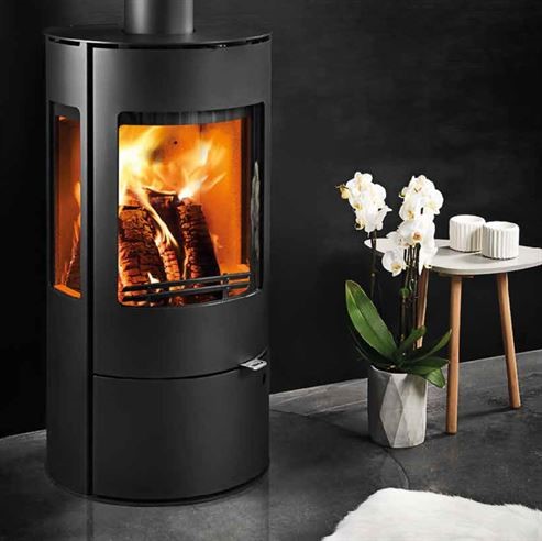 Westfire black cylinder-shaped fireplace